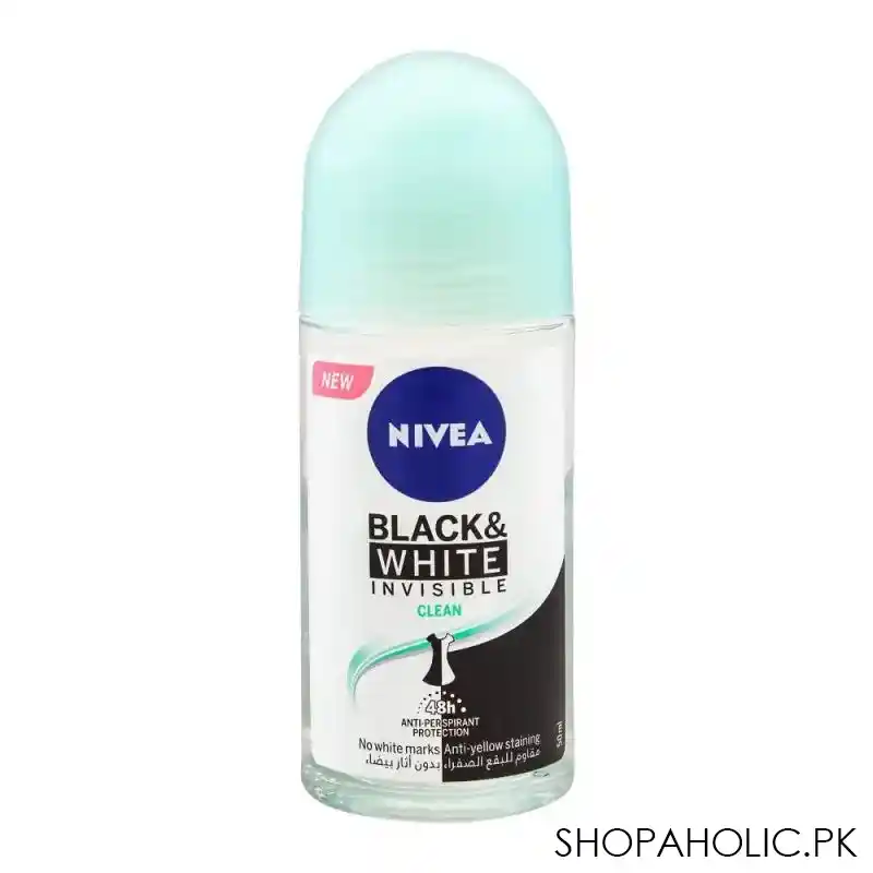 nivea 48h black & white invisible clean anti perspirant roll on deodorant, for women, 50ml main image