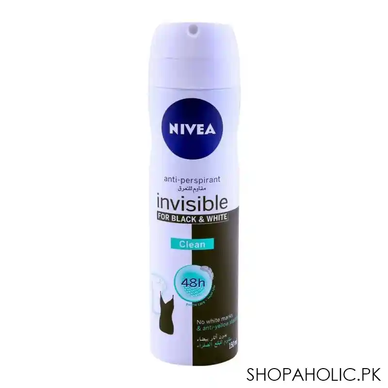 nivea 48h invisible anti perspirant deodorant spray, for black & white, 150ml main image