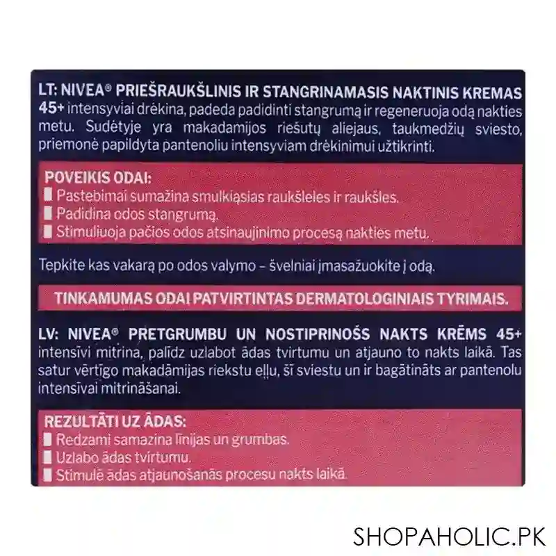 nivea anti wrinkle + firming macadamia nut oil shea butter & panthenol 45+ night care cream, 50ml image4