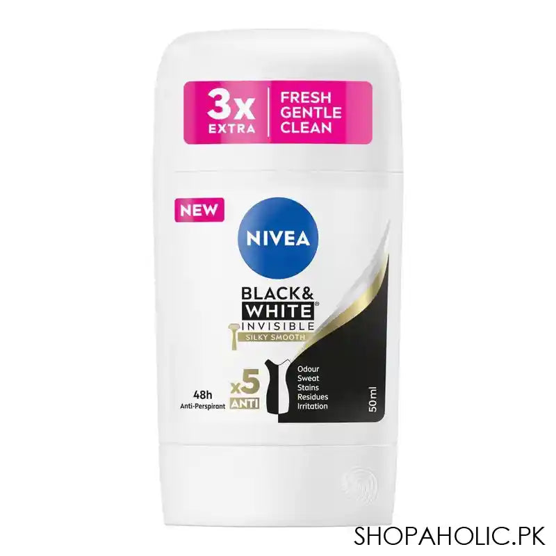 Nivea Black & White Invisible Silky Smooth, 48H Deodorant Stick, 50ml - Main Image