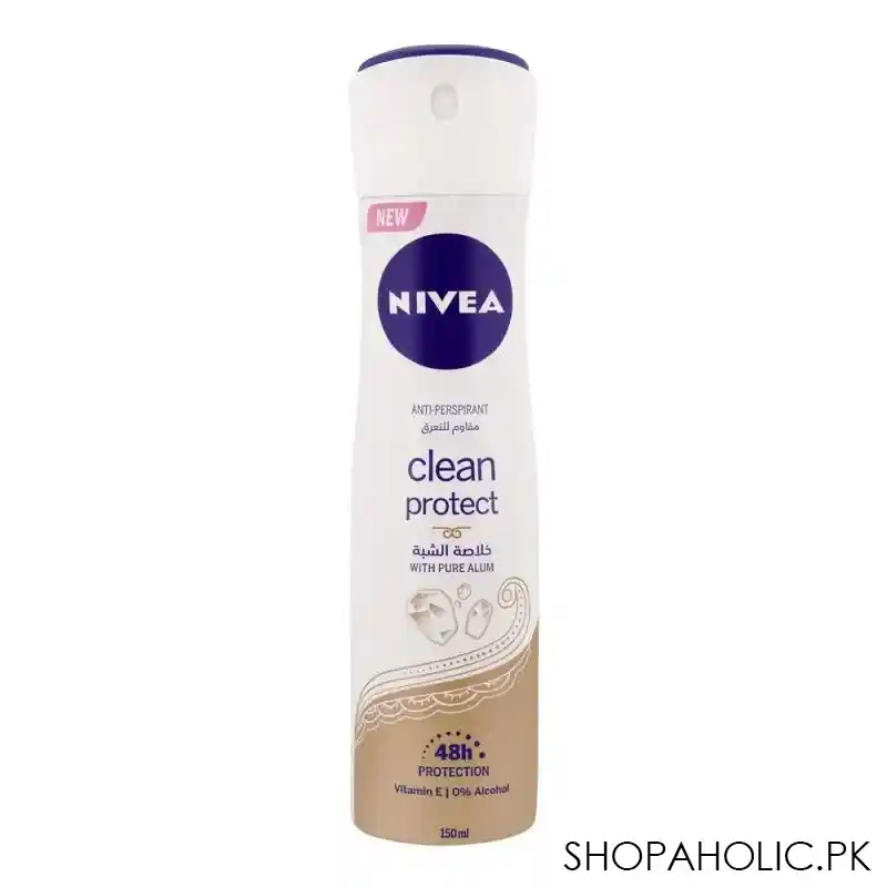 nivea clean protect anti perspirant pure alum body spray, 150ml main image