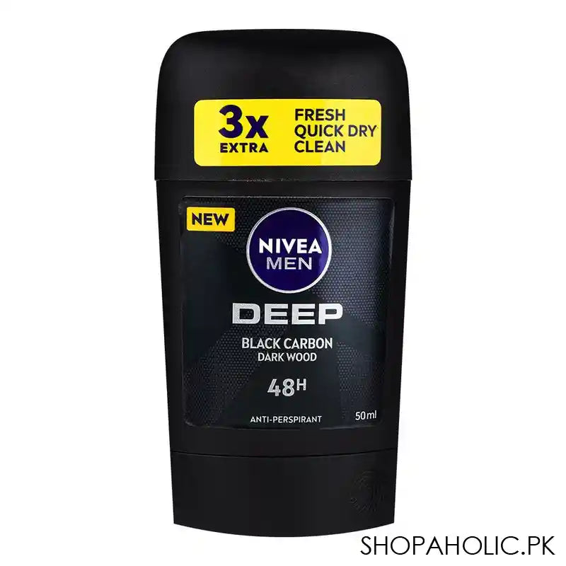 Nivea Deep Black Carbon Dark Wood Antiperspirant Deodorant Stick, 48 Hours Lasting, For Men, 50ml - Main Image