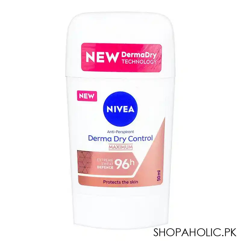 Nivea Derma Dry Control Maximum Antiperspirant Deodorant Stick, 96 Hours Lasting, For Men, 50ml - Main Image