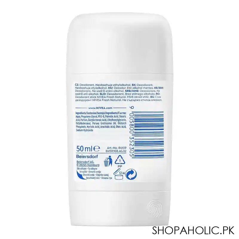 Nivea Fresh Natural Infini Fresh, 48H Deodorant Stick, 50ml - Image 3