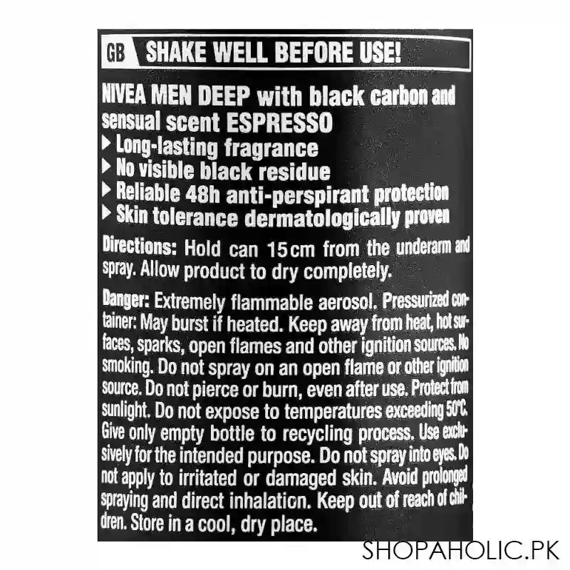 nivea men 48h deep black carbon espresso anti perspirant deodorant body spray, 150ml image3