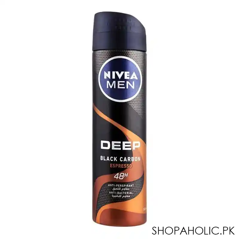 nivea men 48h deep black carbon espresso anti perspirant deodorant body spray, 150ml main image