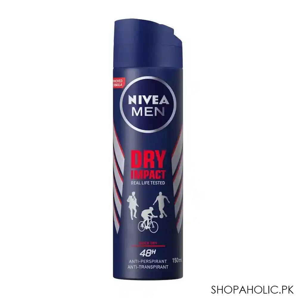 nivea men 48h dry impact quick dry anti perspirant deodorant body spray, 150ml main image