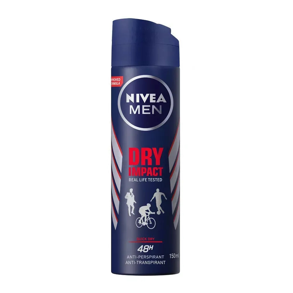 nivea men 48h dry impact quick dry anti perspirant deodorant body spray, 150ml main image