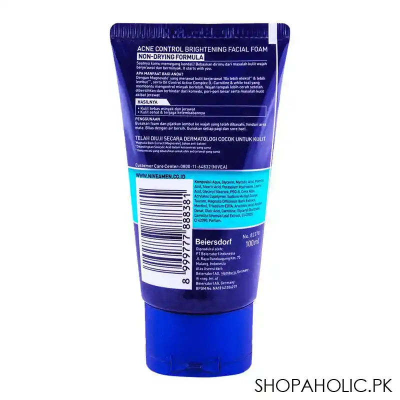 Nivea Men Acne Control Brightening Facial Foam 100ml - Image 2