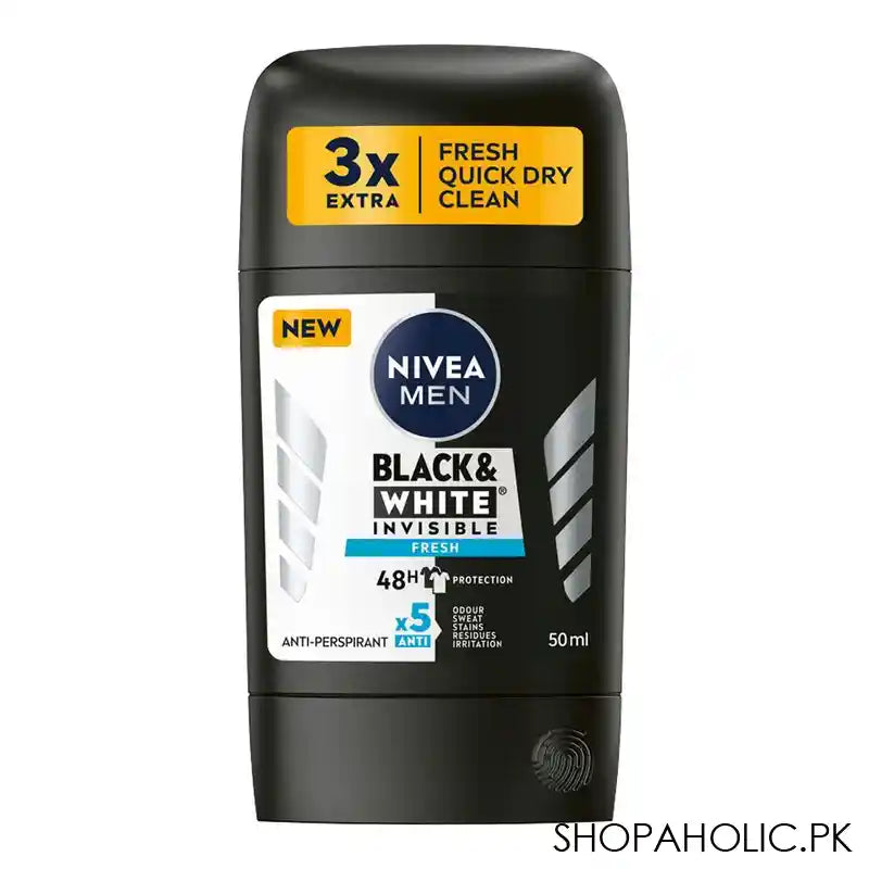 Nivea Men Black & White Invisible Fresh, 48H Deodorant Stick, 50ml - Main Image