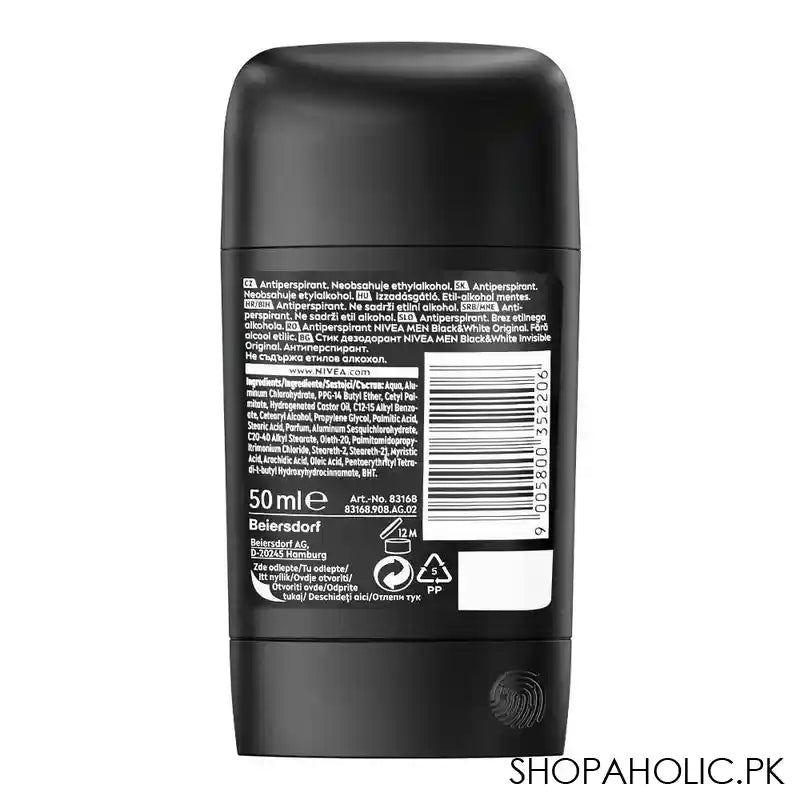 Nivea Men Black & White Invisible Original, 48H Deodorant Stick, 50ml - Image 3