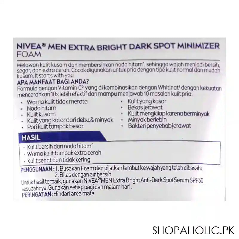 Nivea Men Extra Bright Dark Spot Minimizer Facial Foam, 100ml - Image 3