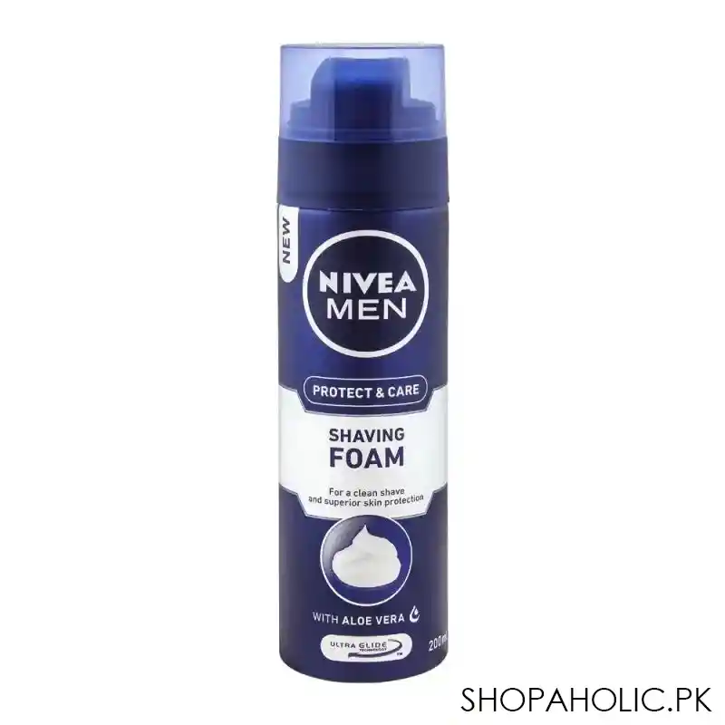 nivea men protect & care shaving foam, with aloe vera, 200ml main image