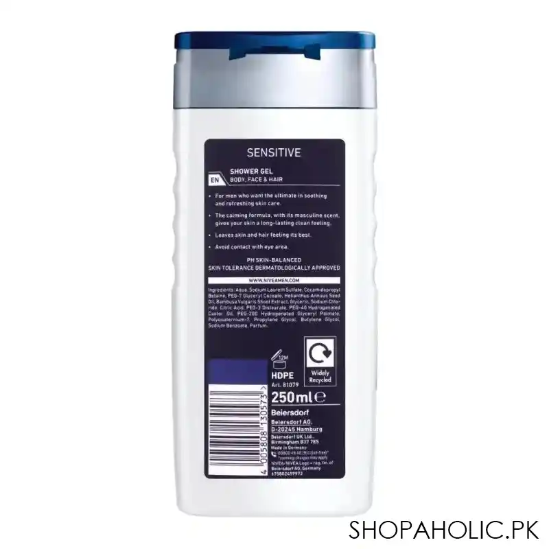 nivea men sensitive shower gel, 250ml image2