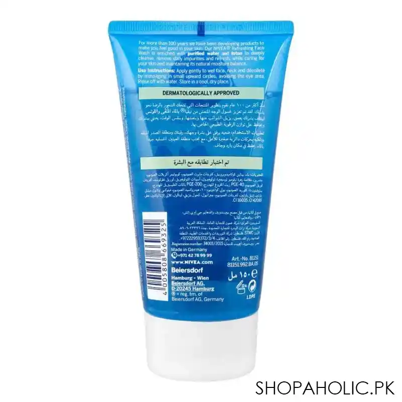 nivea refreshing face wash, normal skin, 150ml image2