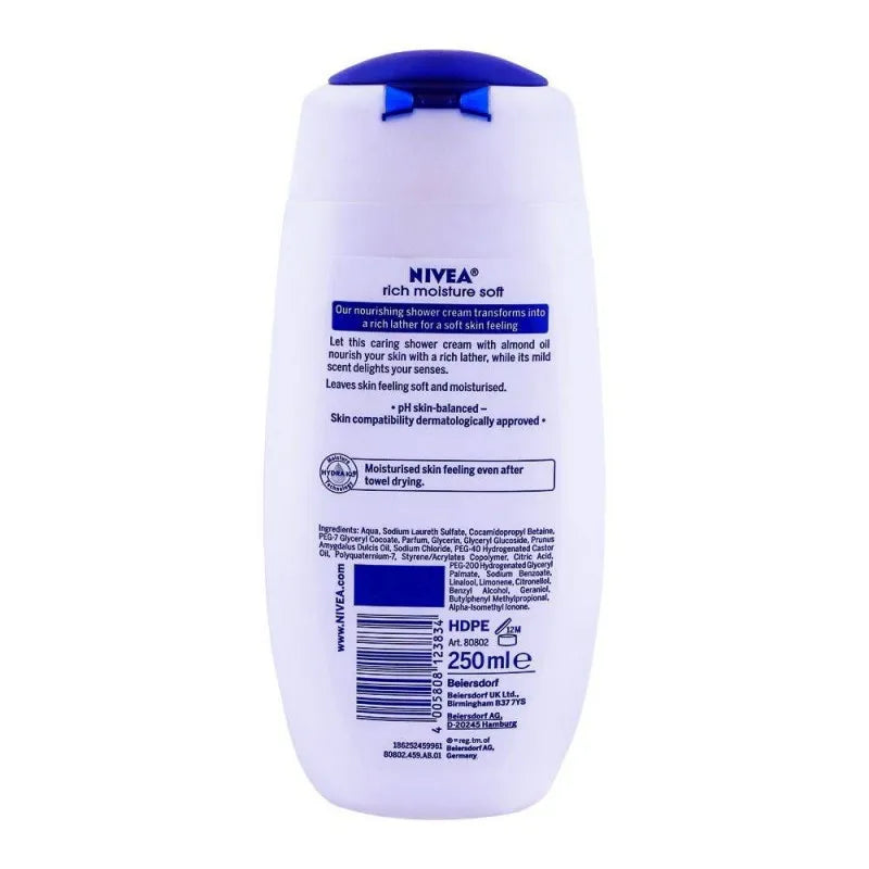 nivea rich moisture soft shower cream, almond oil, 250ml image2