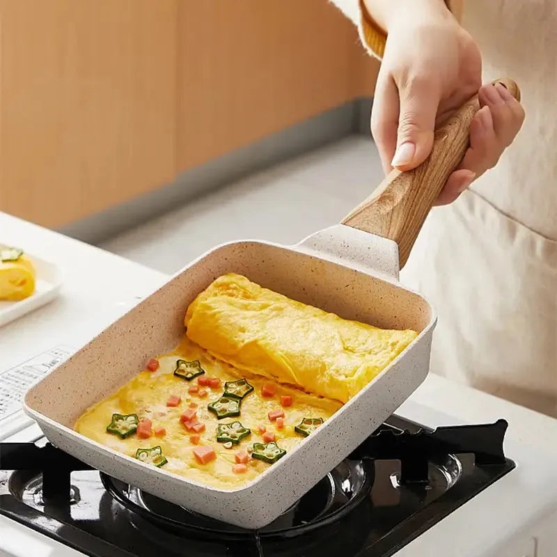 non stick wooden handle square ceramic frying pan image2