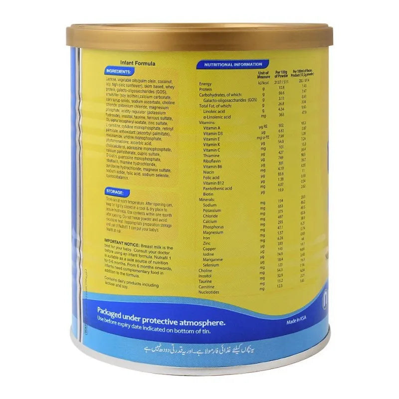 nutrafil 1, stage 1, infant formula powder, 400g, tin image2