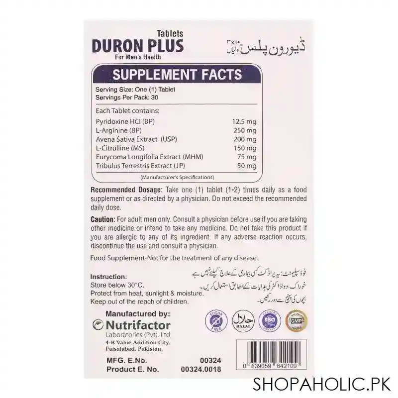 nutrifactor duron plus men's health food supplement, 30 tablets image2