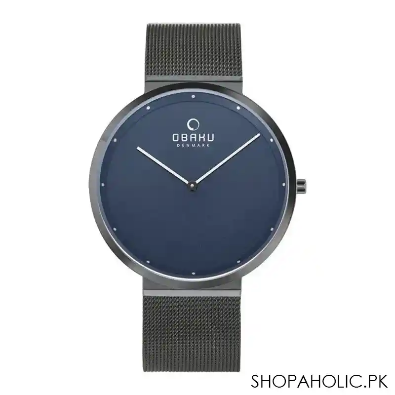 obaku men's denmark off grey round dial & bracelet with blue background analog watch, v230gxjlmj main image