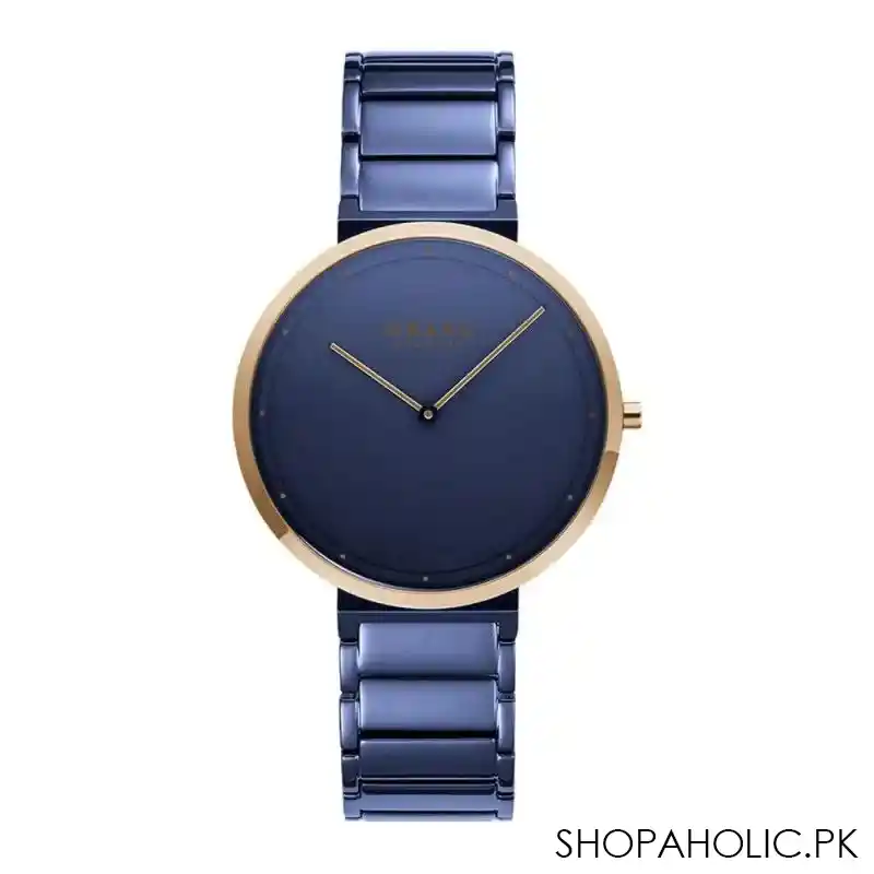 obaku men's navy blue round dial & bracelet analog watch, v258gxslsl main image