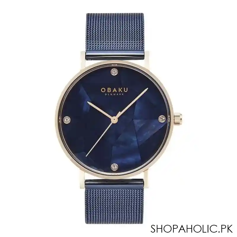 obaku women's denmark designed round dial with navy blue background & bracelet analog watch, v268lxvlml main image