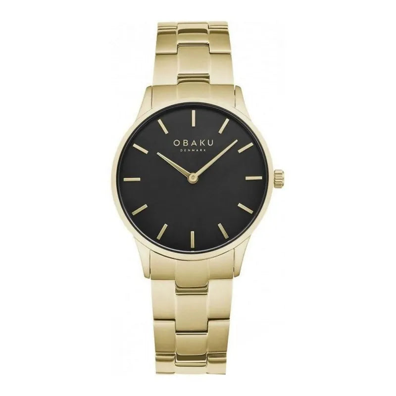 obaku women's denmark fawn gold bracelet & black dial analog watch, v247lxgbsg main image