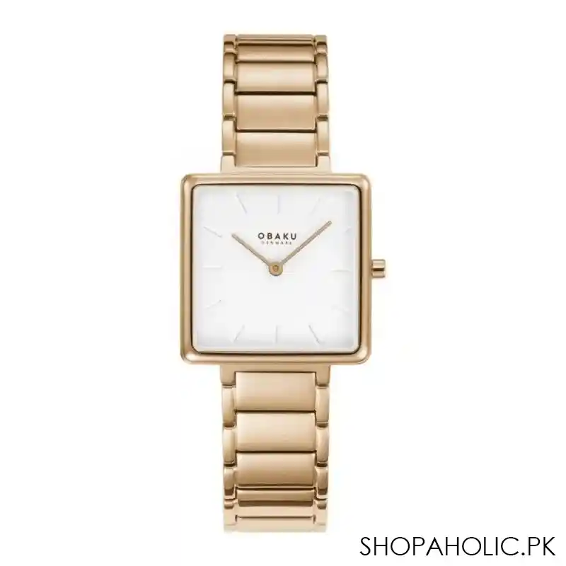 obaku women's denmark white square dial with golden bracelet analog watch, v259lxvisv main image