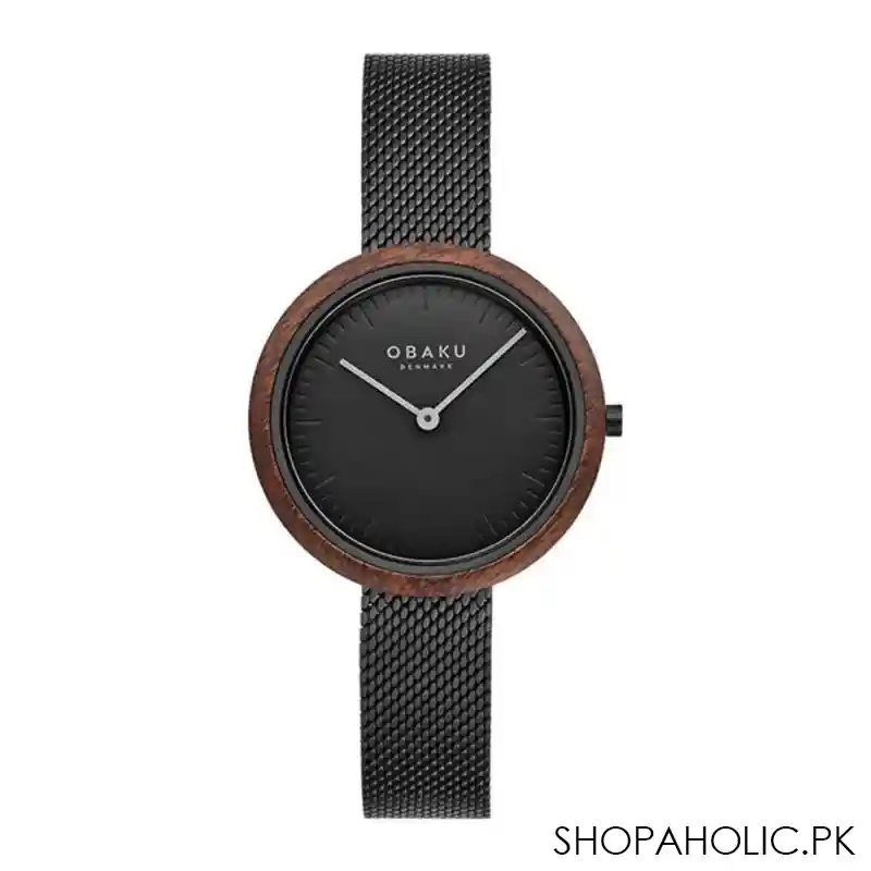 obaku women's denmark wooden brown round dial with black background & bracelet analog watch, v245lxbbmb main image