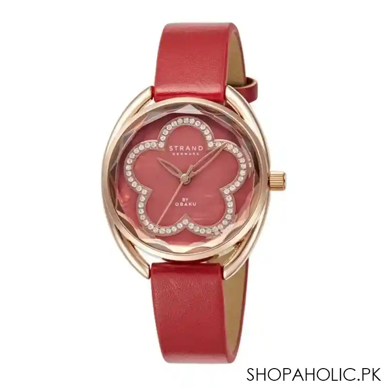 obaku women's designed oval dial with red strap analog watch, s734lxvrvr main image