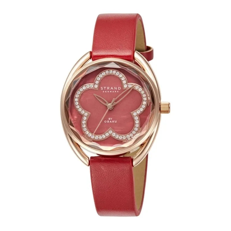 obaku women's designed oval dial with red strap analog watch, s734lxvrvr main image