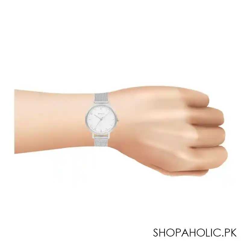 obaku women's white background with chrome bracelet analog watch, v248lxcimc image2