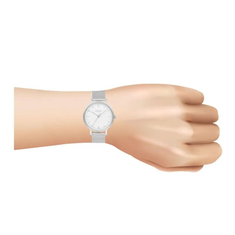 obaku women's white background with chrome bracelet analog watch, v248lxcimc image2