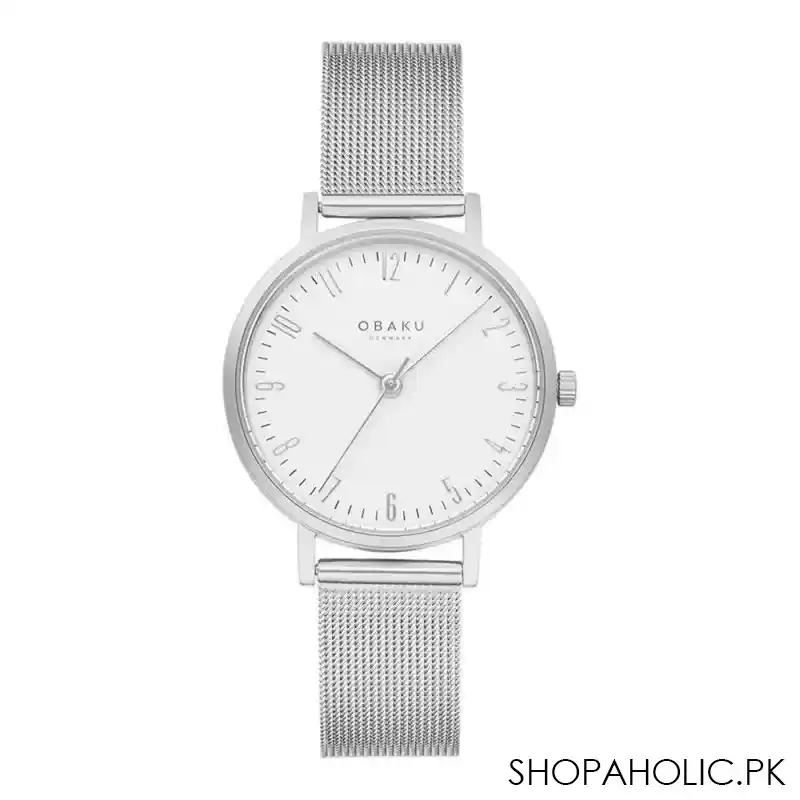 obaku women's white background with chrome bracelet analog watch, v248lxcimc main image