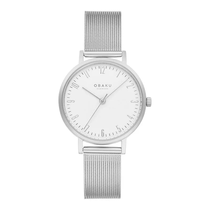 obaku women's white background with chrome bracelet analog watch, v248lxcimc main image