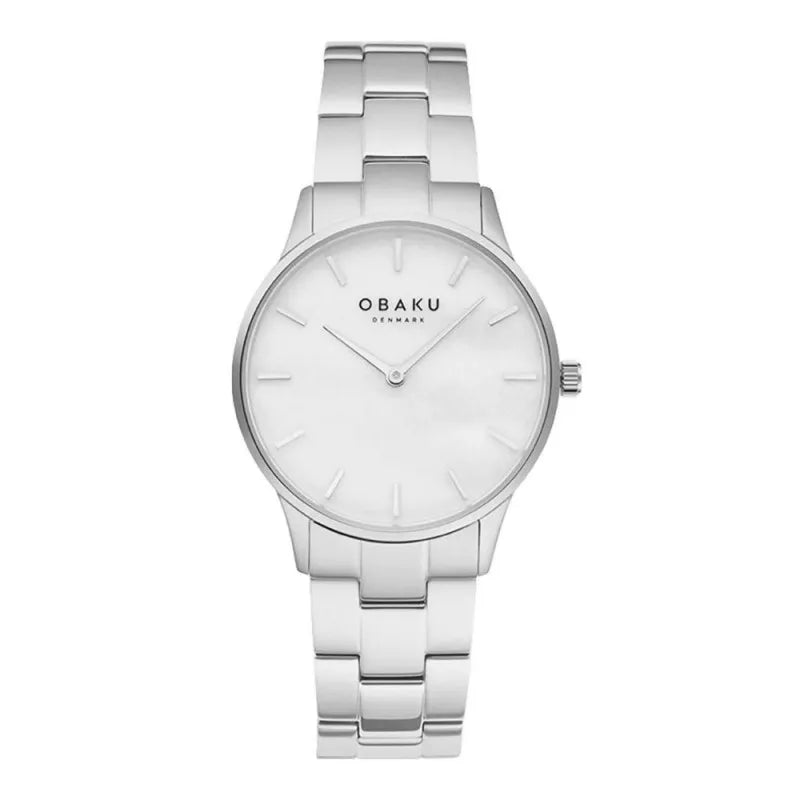 obaku women's white round dial with bracelet analog watch, v247lxcwsc main image