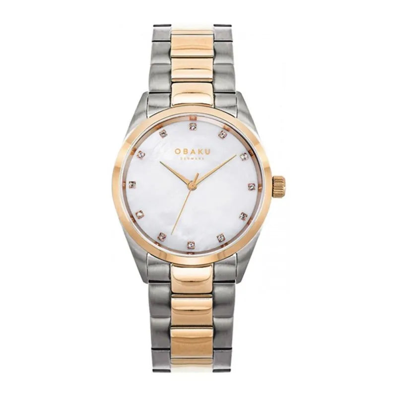 obaku women's white round dial with two tone bracelet analog watch, v263lxzwsh main image