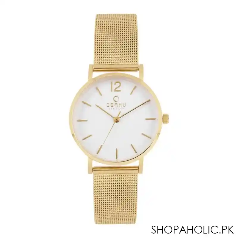 obaku women's yellow bracelet with white round dial analog watch, v197lxgwmg main image