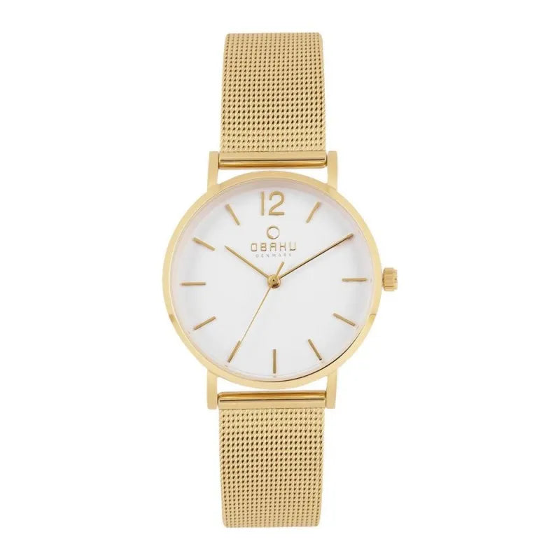 obaku women's yellow bracelet with white round dial analog watch, v197lxgwmg main image