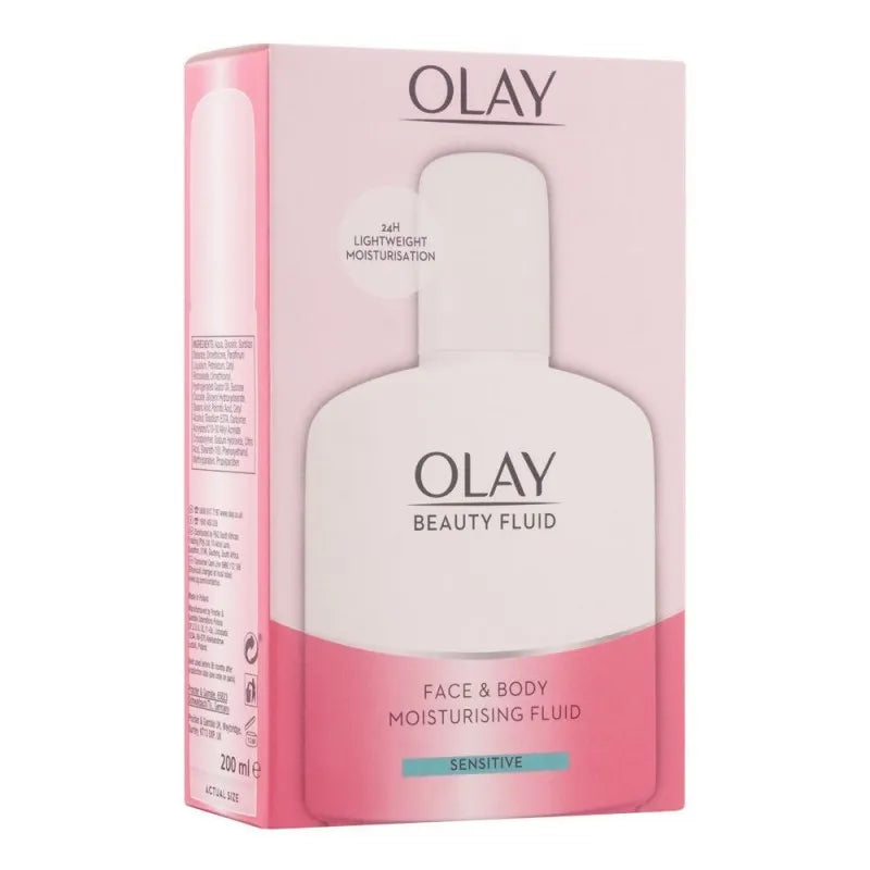 olay beauty fluid moisturiser sensitive face & body fluid, 200ml image2