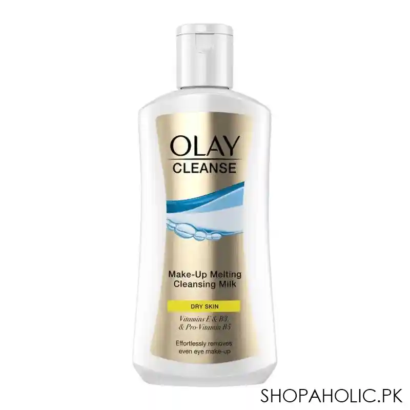 olay cleanse make up melting cleansing milk, make up remover, for dry skin, with vitamin e, b3 + pro vitamin b5, 200ml main image