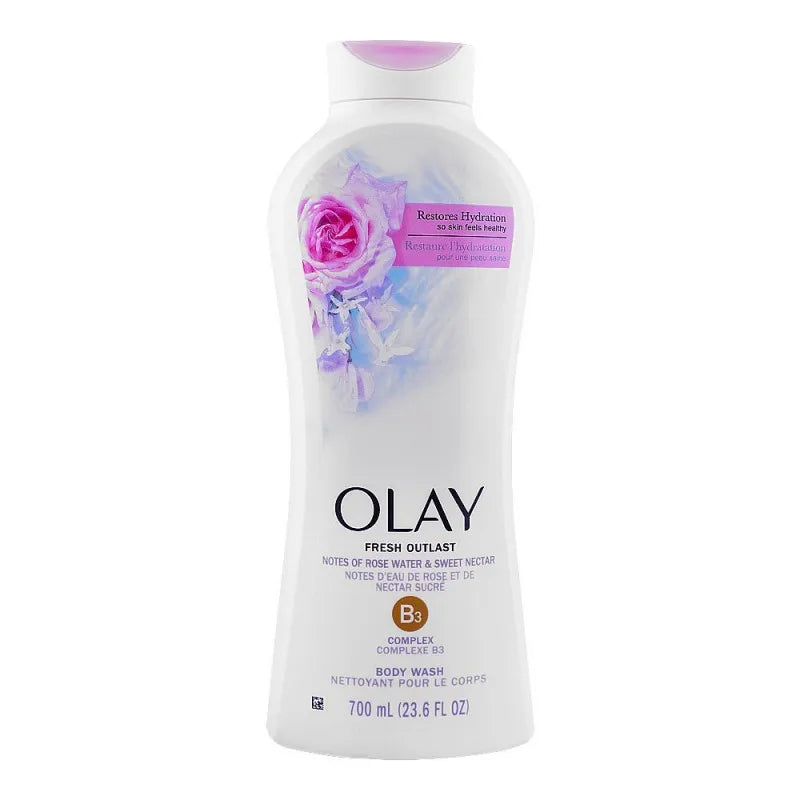 olay fresh outlast notes of rose water & sweet nectar b3 complex body wash, 700ml main image