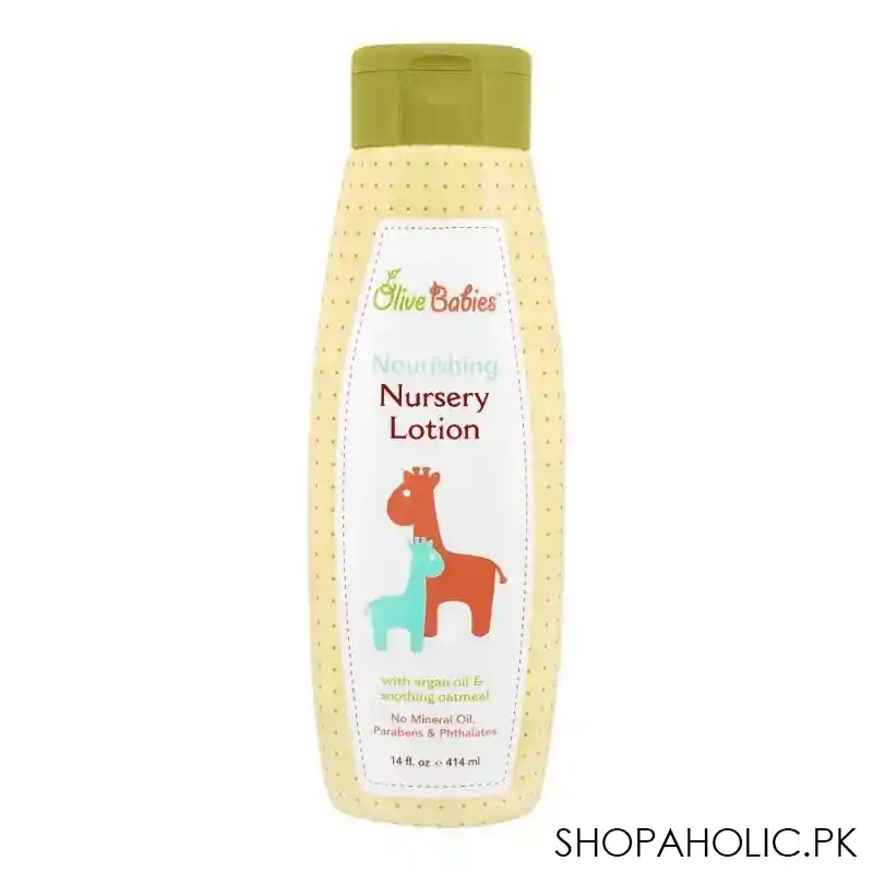 olive babies nourishing nursery lotion, with argan oil & soothing oatmeal, with no mineral oil, parabens & phthalates, 414ml main image