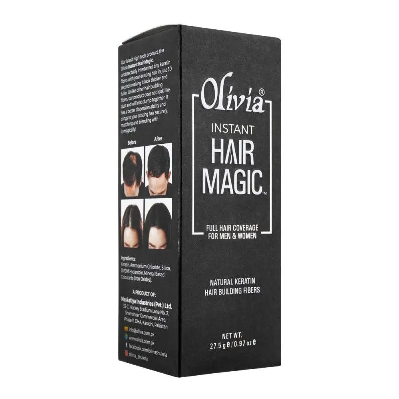 olivia instant hair magic full hair coverage hair building fibers, dark brown main image