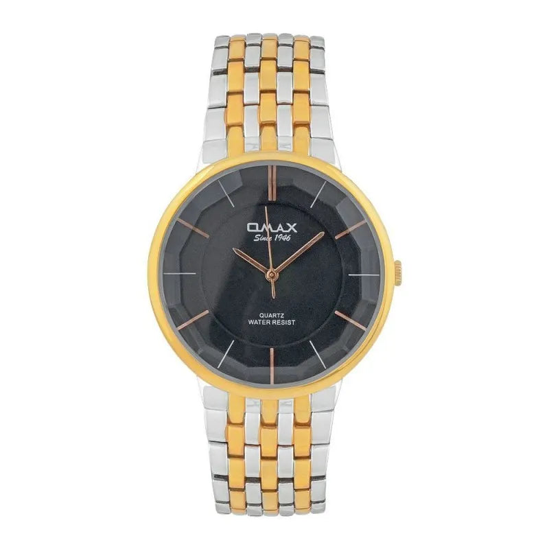 omax men's black background with two tone bracelet analog watch, cgh007n004 main image