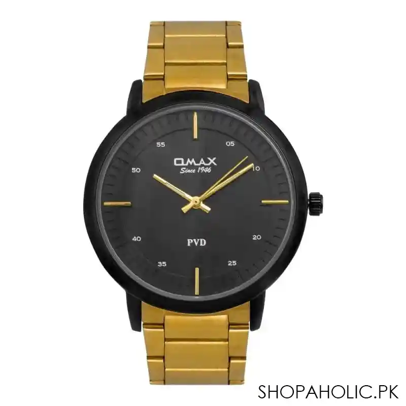 omax men's black round dial & background with rust gold chain analog watch, asl001bg02 main image