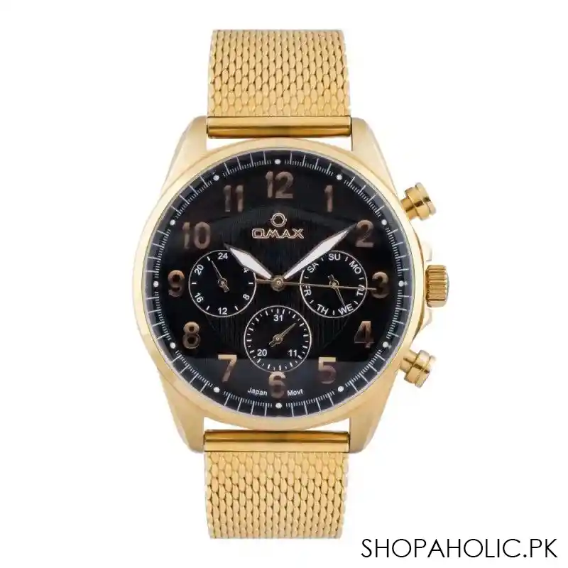 omax men's black round dial with yellow bracelet chronograph watch, vc05r28i main image