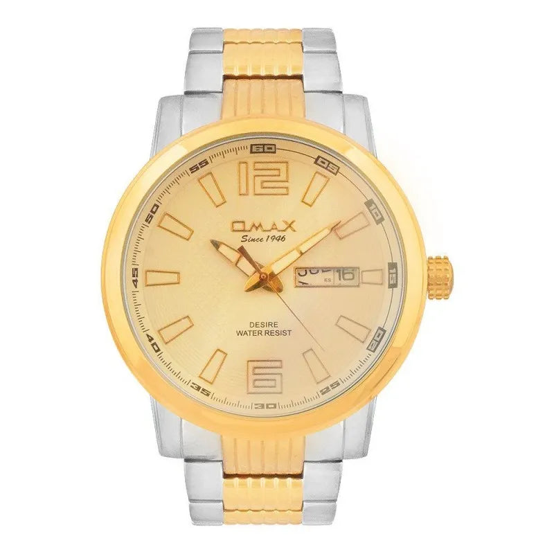 omax men's desire yellow gold round dial with two tone bracelet analog watch, gx06t3ti main image