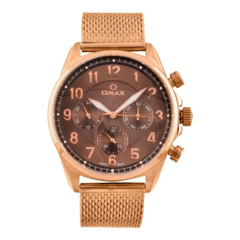 omax men's rust gold round dial with bracelet chronograph watch, vc05r58i main image