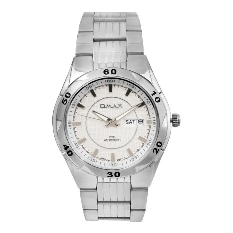 omax men's steel white round dial with chrome case & bracelet analog watch, std6p66i main image